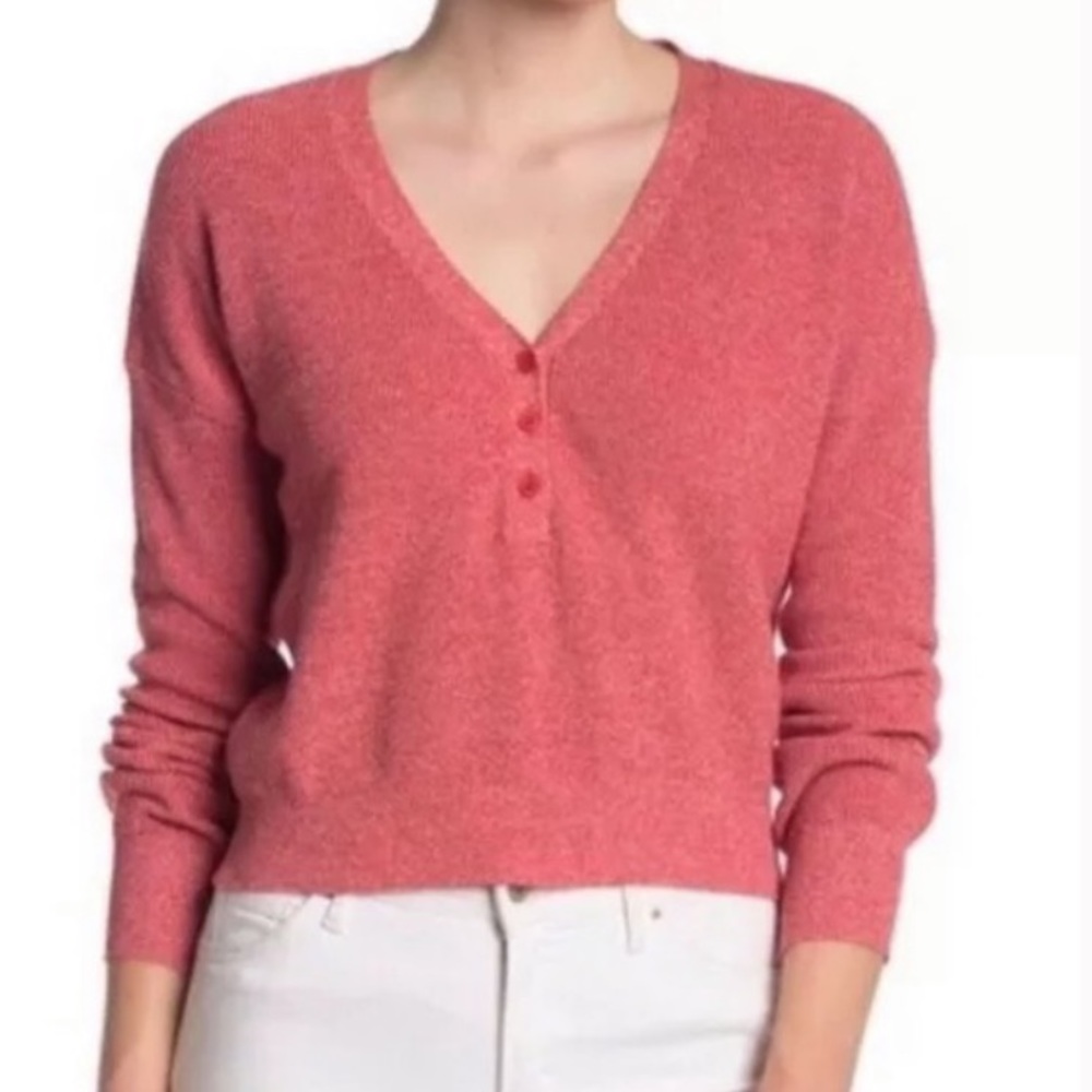 John + Jenn coral pink cropped sweater w buttons